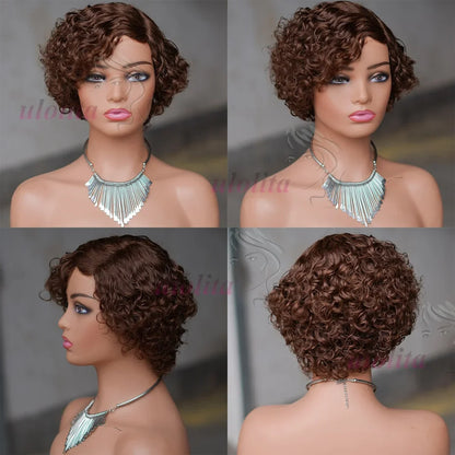 Ombre Blonde T1B27 Pixie Cut Curly Bob Wig made from 100% Brazilian human hair, showcasing soft curls and premium quality for an elegant look.