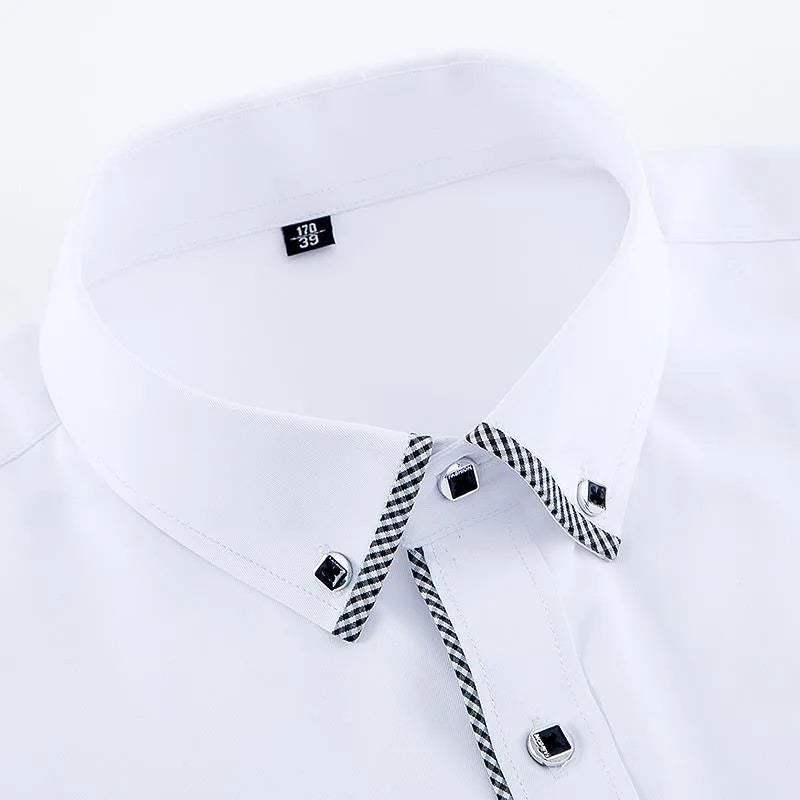 Elegant full-sleeve white button-down shirt for men, made from premium broadcloth, perfect for daily wear in spring and autumn.