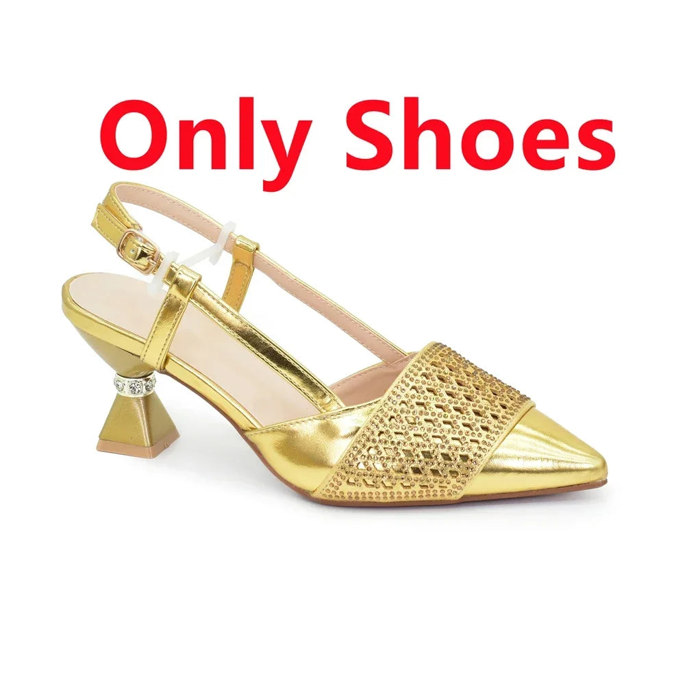 Chic coffee-coloured high heel slingbacks paired with a matching bag, designed for elegance and style, perfect for parties and weddings.