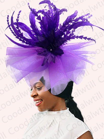 Elegant Kentucky Derby big fascinator hat for women, featuring intricate feather details and a luxurious pillbox design, perfect for weddings and royal parties.