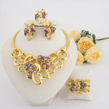Luxurious gold plated necklace from the 4-piece Dubai jewelry set for women, ideal for weddings and parties.