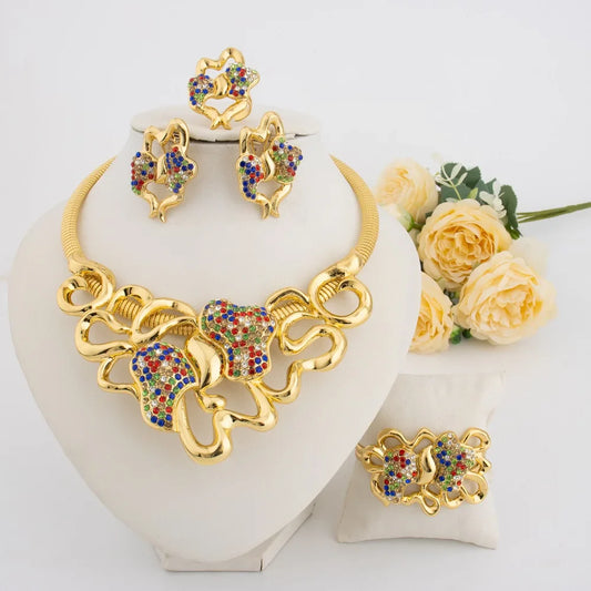 Luxurious gold plated necklace from the 4-piece Dubai jewelry set for women, ideal for weddings and parties.
