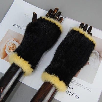 Stylish Luxury Women's Knitted Mink Fur Gloves in elegant design, ideal accessory for winter fashion.