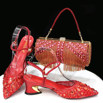 Elegant lace high heels designed for women, paired beautifully with a luxe handbag, perfect for any celebration.
