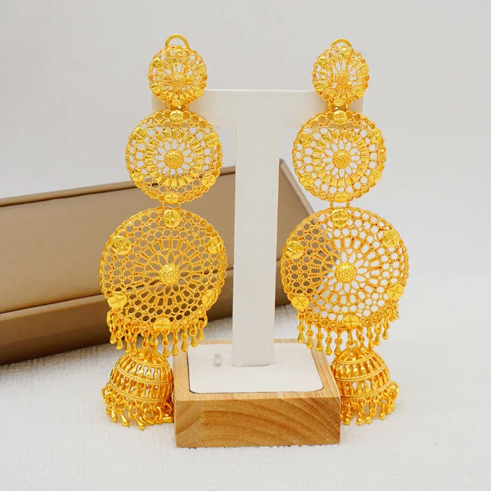 Elegant long tassel drop earrings featuring geometric African design, crafted for women, perfect for wedding and special occasions.