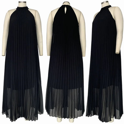 Stylish Plus Size A-Line Halter Maxi Dress with sleeveless design, crafted for elegance and comfort in evening wear.