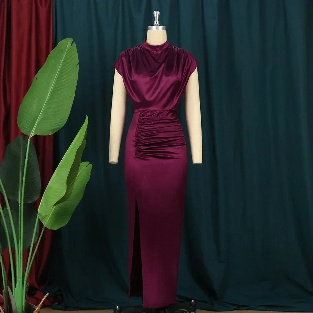 Stunning Burgundy Plus Size Evening Dress with unique fold details, perfect for cocktail parties and elegant events.