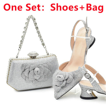 Stylish close-up of luxury rhinestone shoes showcasing the intricate crystal detailing and elegant slingback design, suitable for formal gatherings.