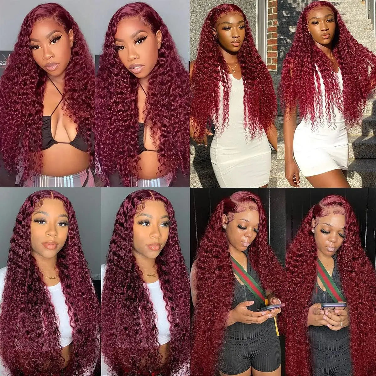 Luxurious 99J Burgundy Curly Lace Front Wig, 26 inch Deep Wave Brazilian Human Hair - Perfect for Elegant Styles.