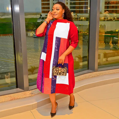 Complete ensemble featuring the Elegant African Plus Size Dress, perfect for cultural celebrations and formal events, styled with accessories.