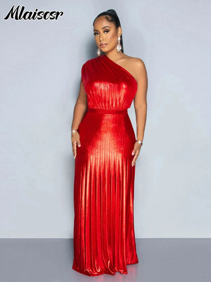 Model wearing Women's Luxury Gold One Shoulder A-Line Evening Dress, perfect for formal events and elegant gatherings.