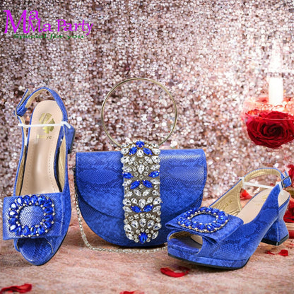 Stylish matching bag set with women's elegant mid heels, showcasing a sophisticated design in a rich yellow, ideal for pairing with evening attire.