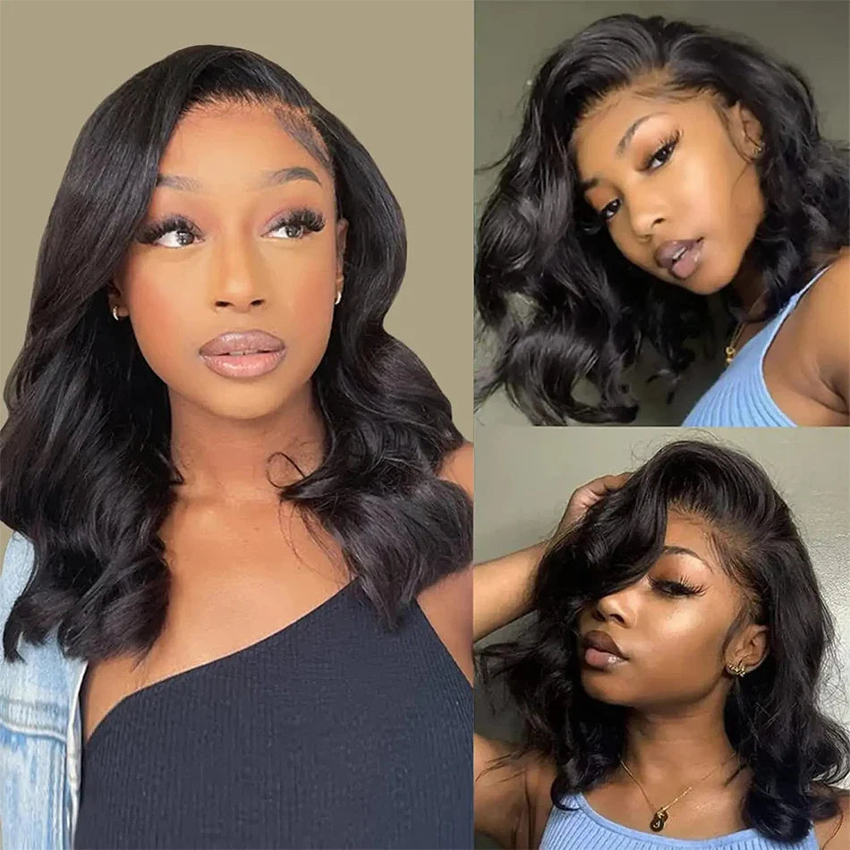 Styling options for luxury short body wave bob wig, showcasing versatility in looks with vibrant hair colors and professional styling tips.