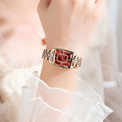 Close-up view of POEDAGAR ladies stainless steel watch, detailed features including auto date function and elegant dial.