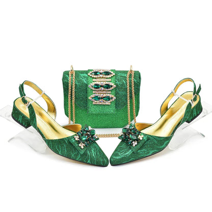 Luxury pointed toe low heel pumps for women in blue with a fashionable matching handbag, designed for elegance.