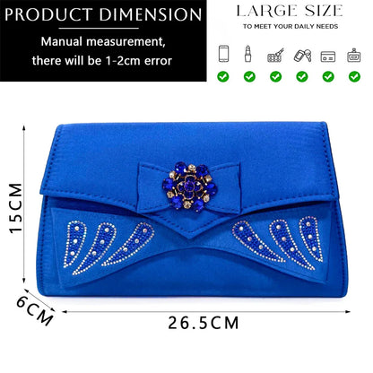 Chic matching handbag with a metal handle, designed to complement the Venus Chan Bow Rhinestones High Heels, featuring a stunning purple hue that radiates sophistication.