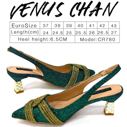 Elegant champagne high heel party shoes with rhinestones from Venus Chan, perfect for women, showcasing a stylish butterfly-knot design.