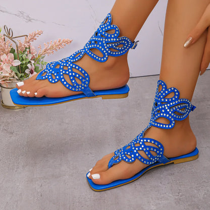 Chamliforve Women's Sandals with buckle strap in a luxurious blue and black finish, a fashionable choice for summer adventures.