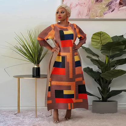 Luxurious African Plus Size Long Dress with 3/4 Sleeves, featuring a striking army green shade and traditional design.