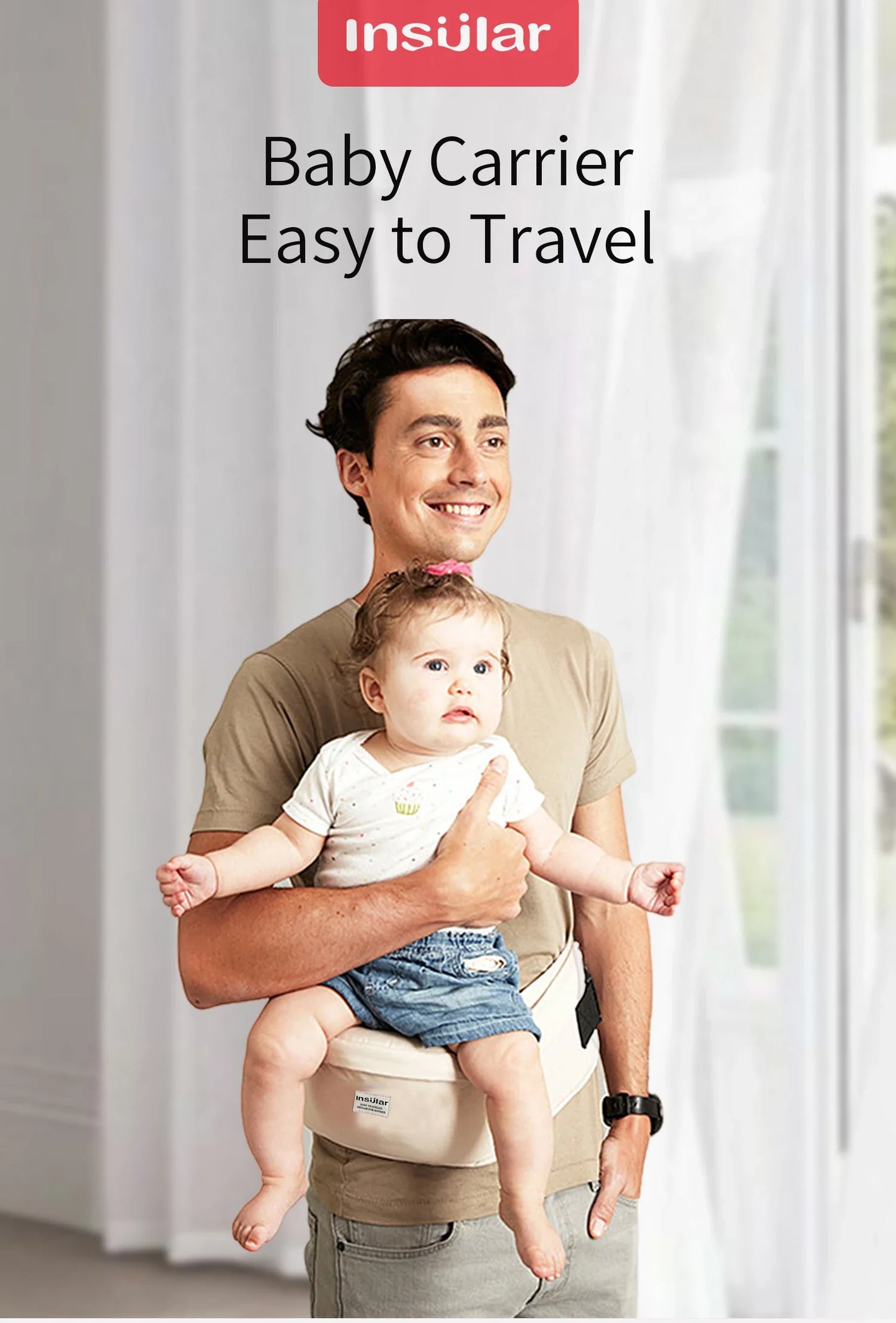 Luxury baby carrier showcasing solid pattern type, suitable for front facing and face-to-face positions for a bonding experience.