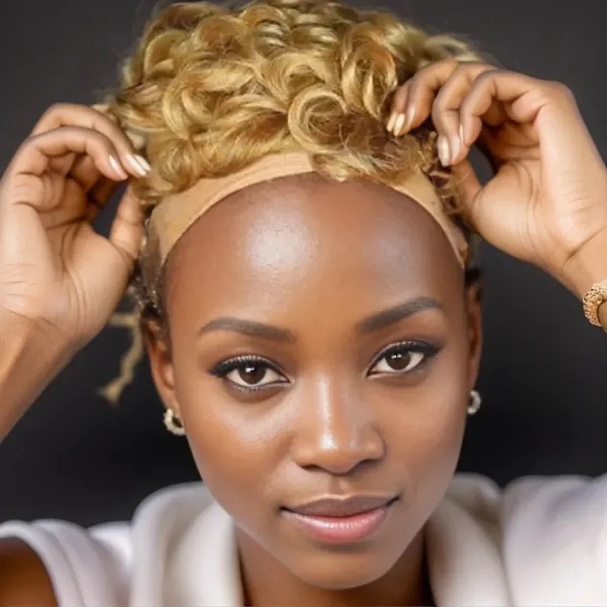 Back view of a luxury afro curly pixie cut wig, crafted from Remy deep wave Brazilian hair for a plush, fashionable hairstyle.