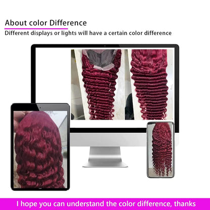 Close-up of the Transparent 13x4 Lace on a 99J Burgundy Curly Wig, showcasing a flawless natural hairline and exquisite craftsmanship.