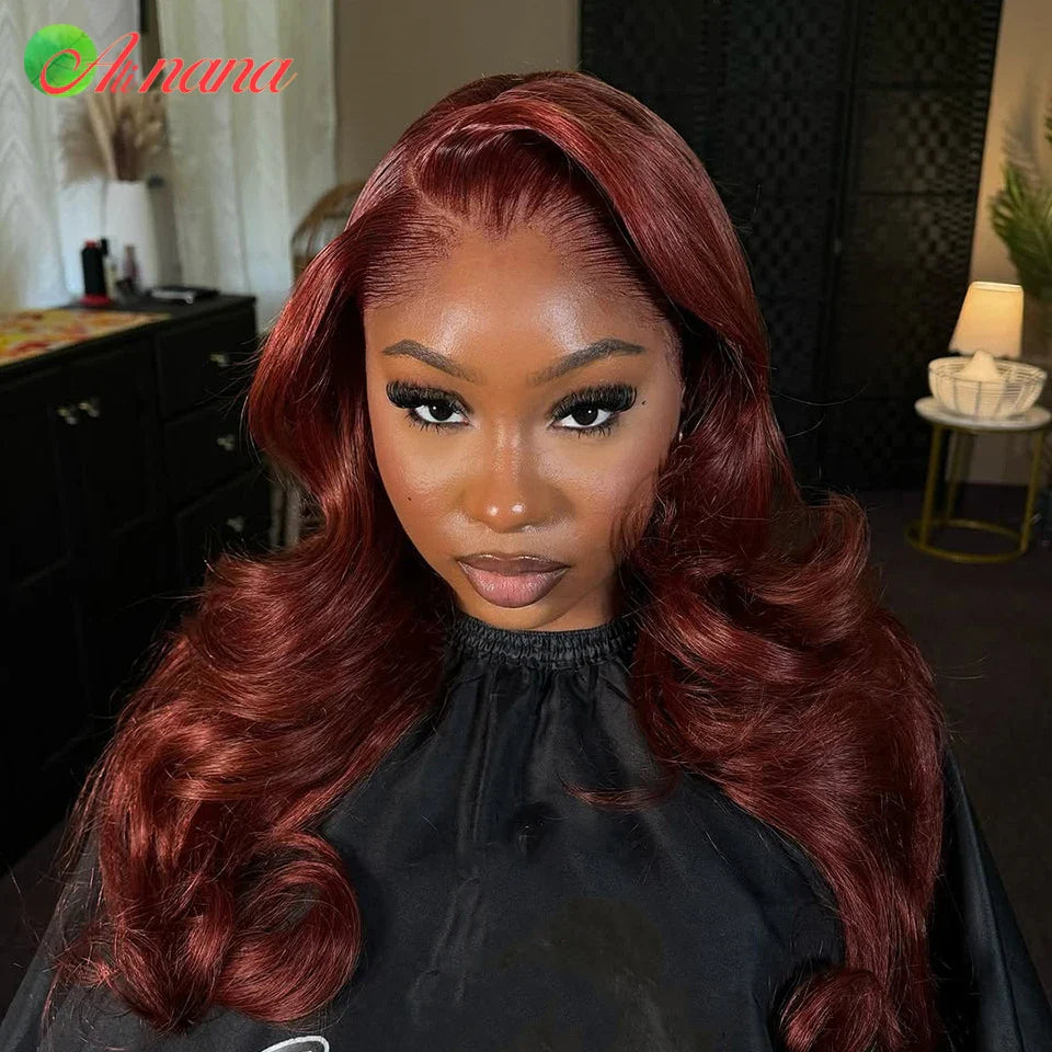 Detail shot of the transparent lace of the luxury lace front wig, highlighting its seamless and natural hairline.