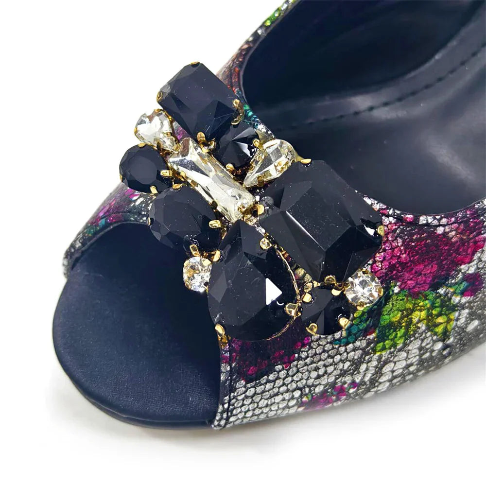 Complete view of the luxurious Venus Chan women's matching sandals and bag set, showcasing high-fashion elegance.