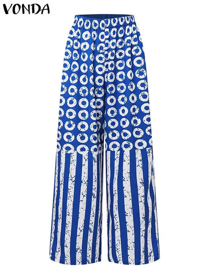 High-end Plus Size 5XL VONDA Women's Fashion Set with a V-Neck Polka Dot Shirt and non-stretch Elastic Pants, ideal for Autumn and Winter seasons.