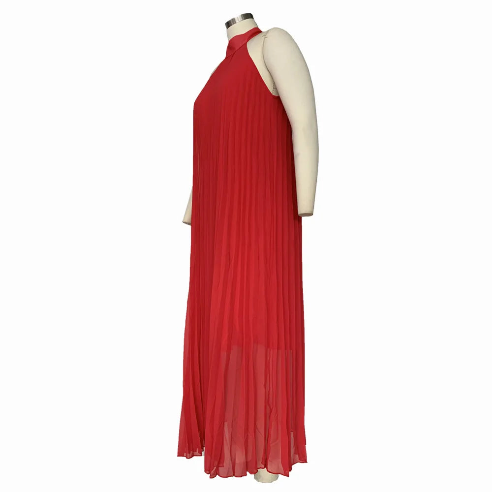Luxurious floor-length Plus Size Women's Halter Maxi Dress showcasing a sleek and sophisticated design, ideal for special occasions.