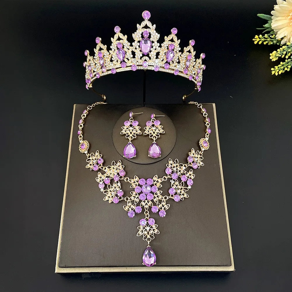 Elegant bridal jewelry set featuring a stunning rhinestone crown, perfect for weddings.