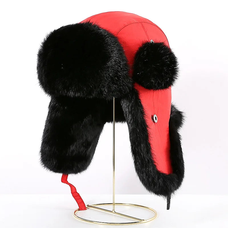 Luxurious unisex faux fur bomber hat in elegant solid design, perfect for winter outdoor adventures.