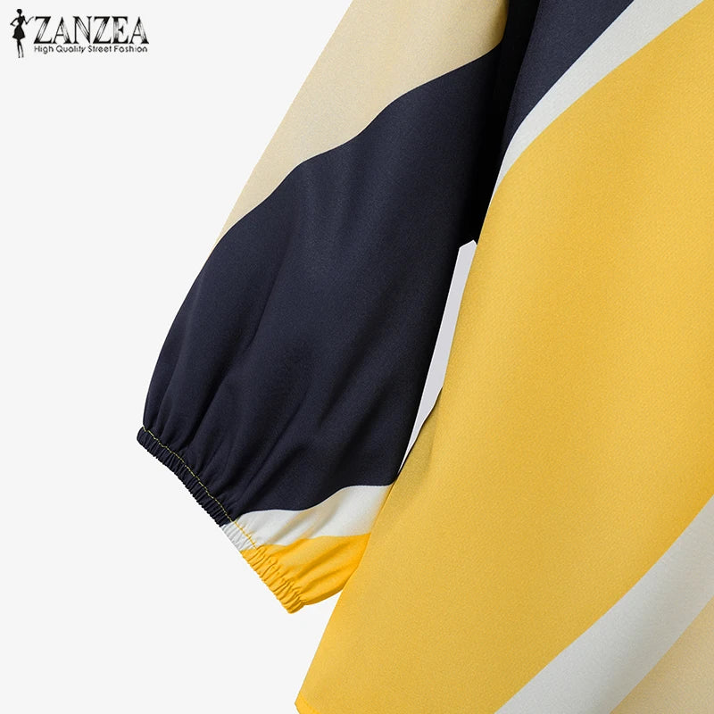 Back view of the ZANZEA 2-piece summer pant set for women, highlighting the elegant lantern sleeve blouse and the relaxed silhouette of the wide leg trousers, designed for comfort and style.