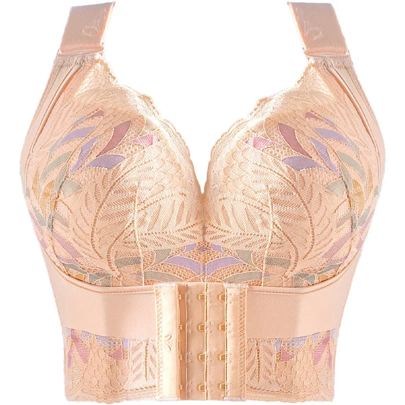 Elegant Floral Lace Push Up Bra for Women, featuring padded support in a chic wireless design, perfect for everyday luxury wear in plus size 32D, crafted by NUYIMEI.