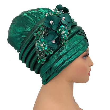 Chic African head wrap designed for middle-aged women, offering a sophisticated look with slight stretch for comfort.
