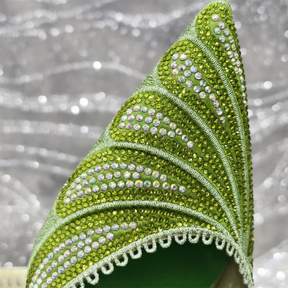 Stylish women’s pump shoes with a pointed toe and spike heel, adorned with diamond accents, designed for sophistication and comfort.