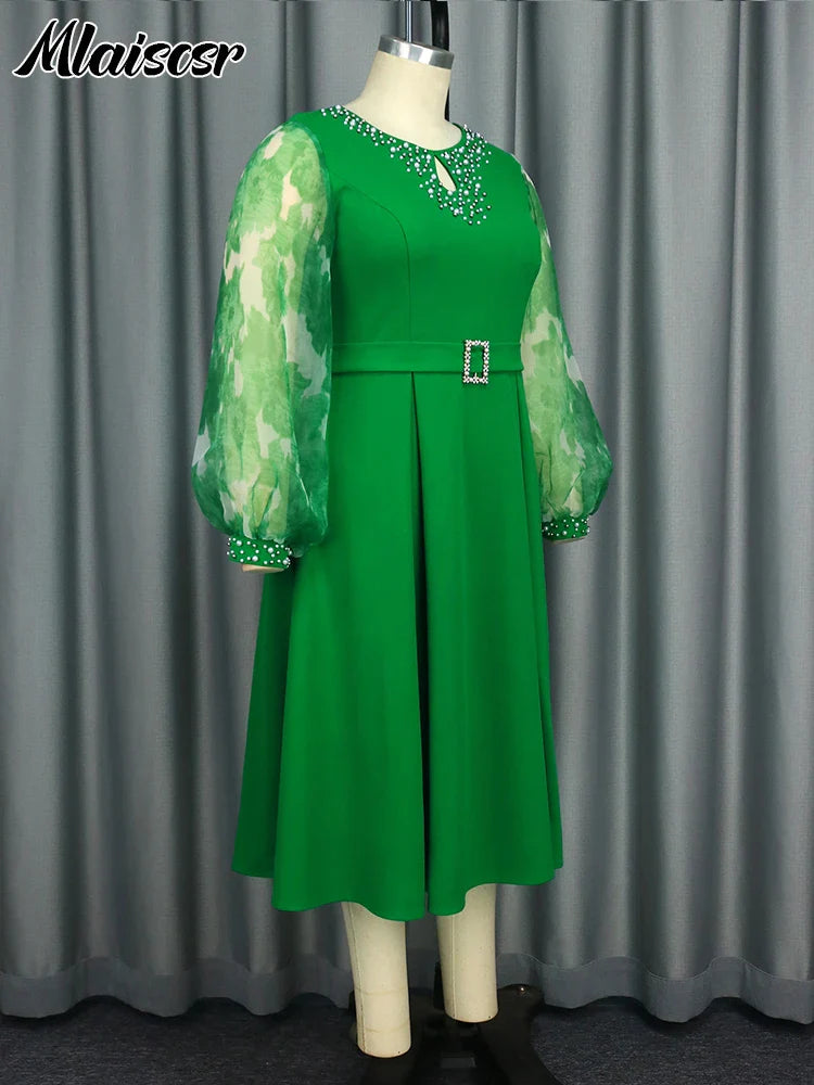 Chic A-Line women’s dress by Mlaiscsr in a rich green hue, crafted from high-quality polyester and spandex for medium stretch, designed for the modern office lady.