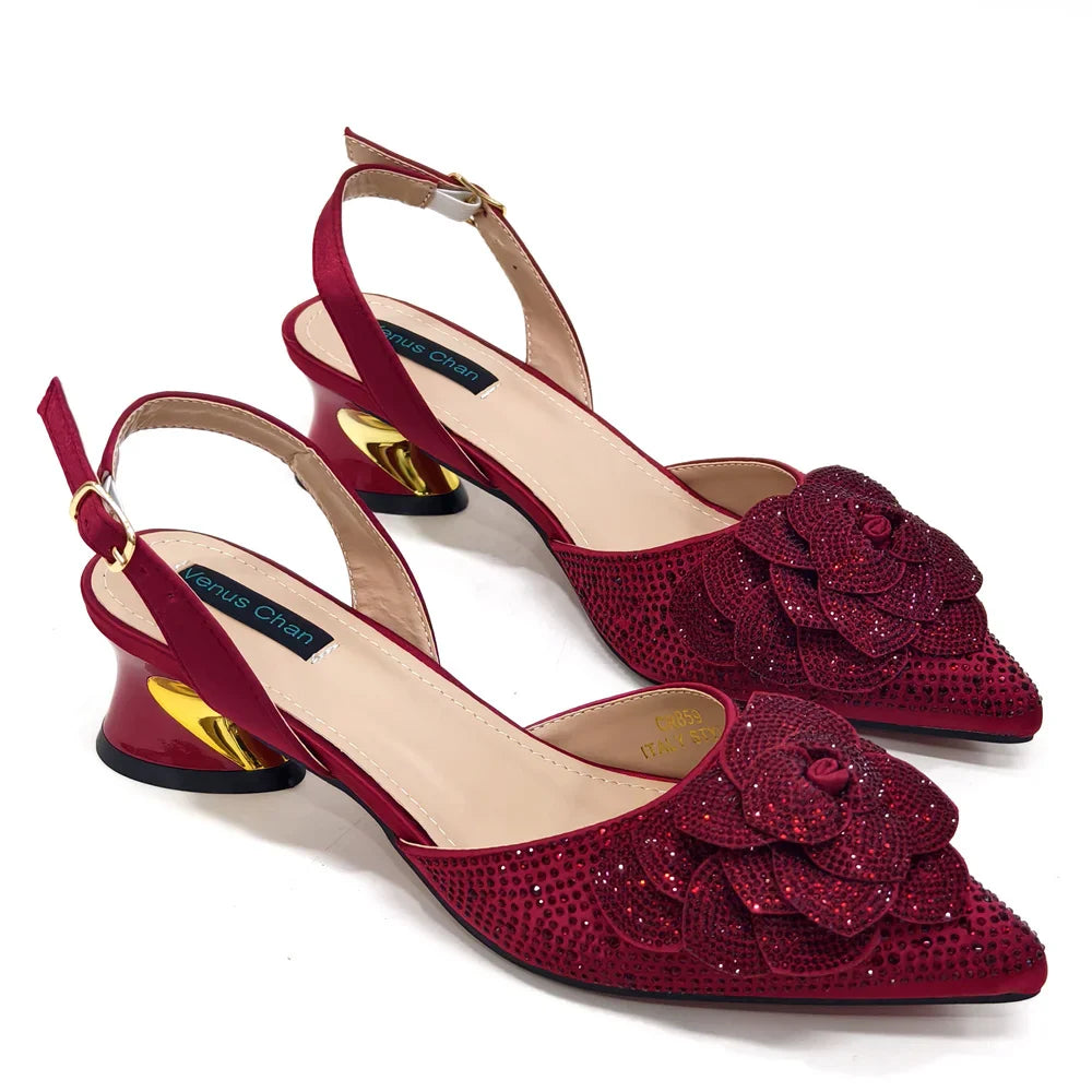Sophisticated women's shoe and bag ensemble showcasing exquisite crystal detailing, ideal for parties and weddings.