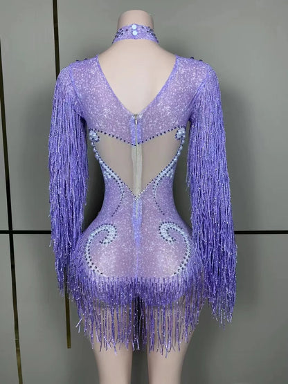 Sophisticated pose of a model in the luxury women's cha-cha dance practice suit, highlighting the elegant design and vibrant movement during practice.