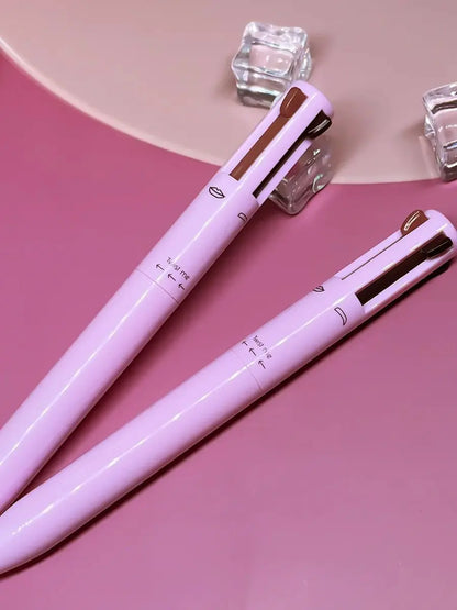 Artistic display of the 4-in-1 makeup pencil set, featuring its sleek packaging and versatile uses for lips, eyes, and eyebrows in an exquisite arrangement.