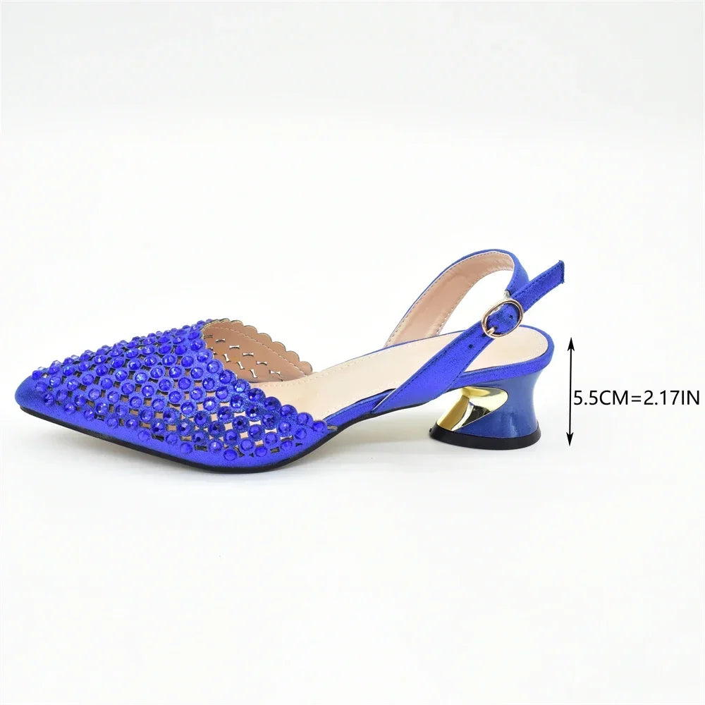 Luxury Italian Rhinestone Women’s Pumps from Hot Trends Area, featuring a mid-heel design and stunning rhinestone embellishments, perfect for elegant parties.