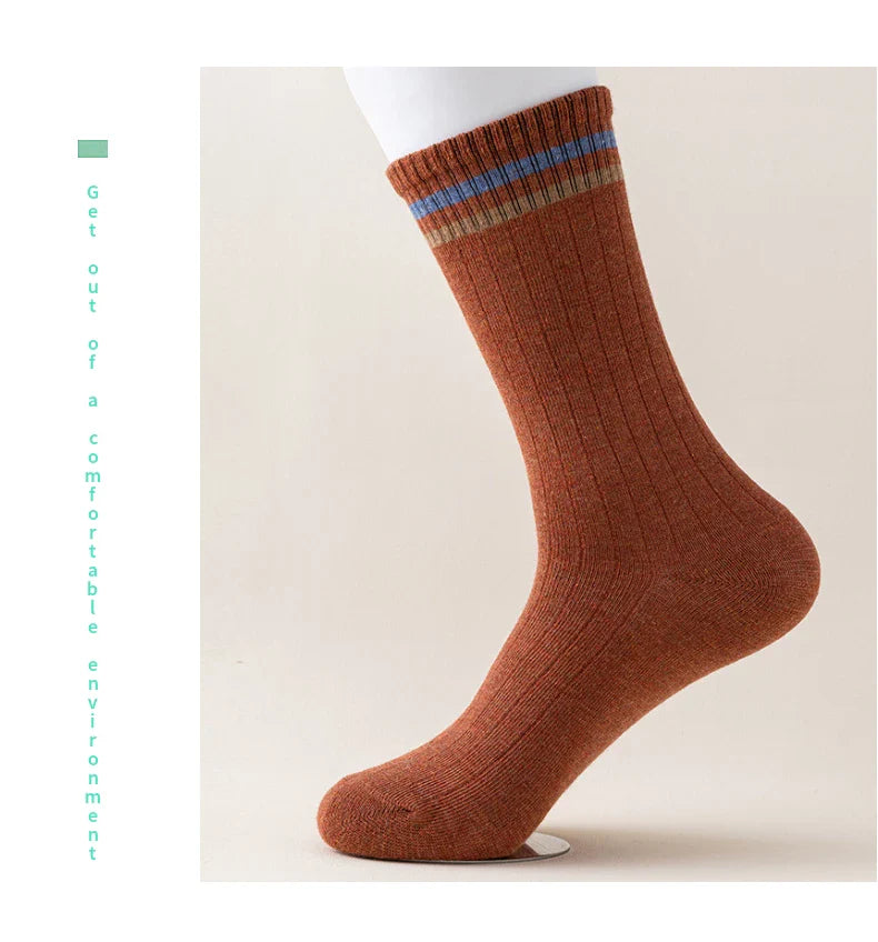 Luxury men's winter sports socks set featuring five pairs of stylish, comfortable crew socks made from high-quality cotton, polyester, viscose, and spandex for superior warmth and breathability.