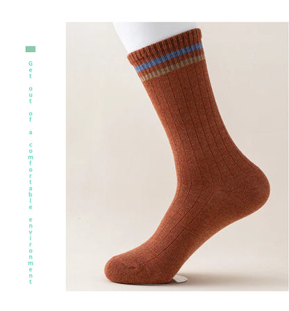 Luxury men's winter sports socks set featuring five pairs of stylish, comfortable crew socks made from high-quality cotton, polyester, viscose, and spandex for superior warmth and breathability.