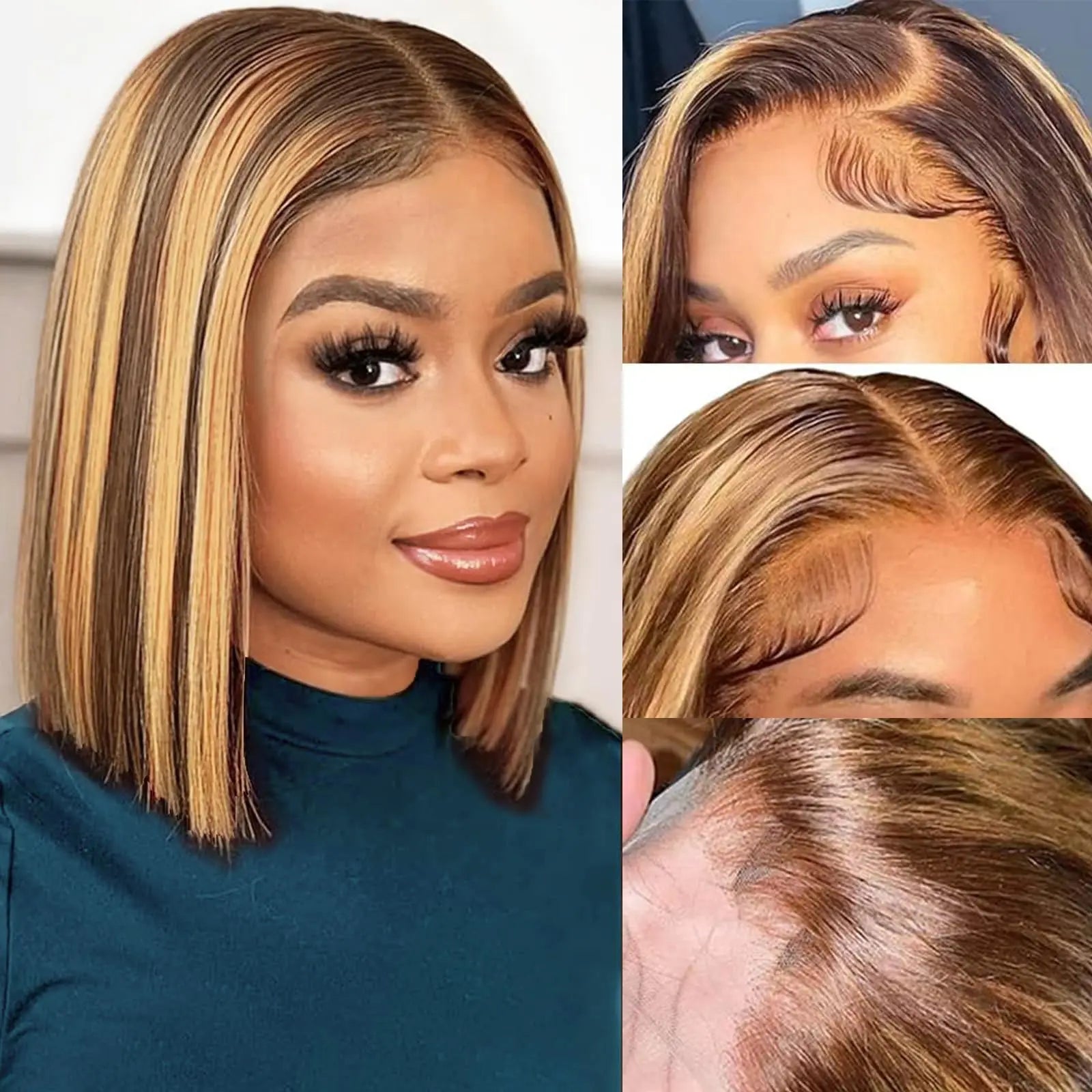 Luxury short bob lace frontal wig made from 200% density Brazilian Remy human hair, styled straight and preplucked for a natural look.