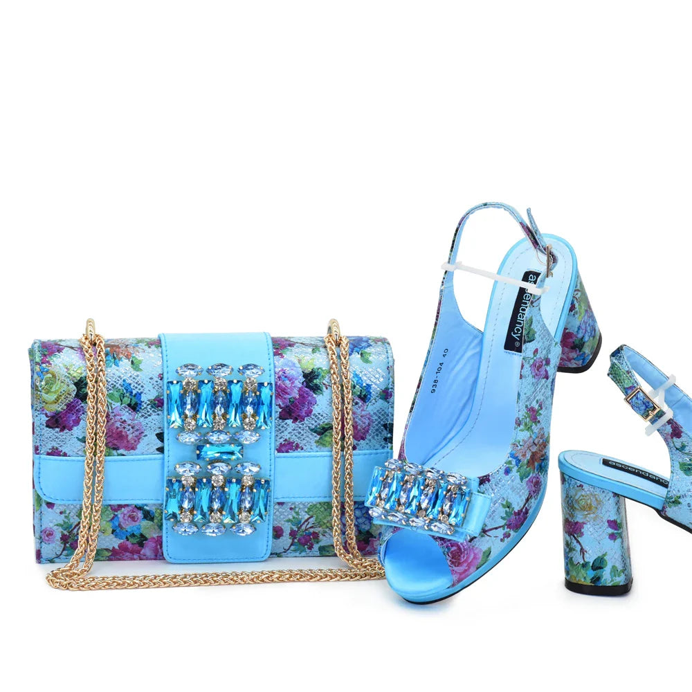 Stylish matching handbag for rhinestone wedding shoes, perfect accessory for elegant parties and weddings, crafted with exquisite PU and rhinestone material.