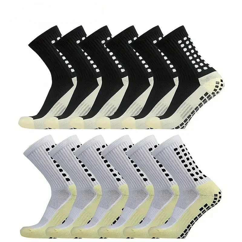 Elegant 4 Pairs of Men's Mid-Calf Sports Socks featuring a breathable and anti-slip design, perfect for football and yoga. Crafted from high-quality polyester for maximum comfort and durability.