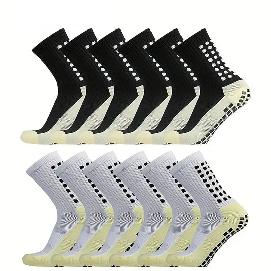 Elegant 4 Pairs of Men's Mid-Calf Sports Socks featuring a breathable and anti-slip design, perfect for football and yoga. Crafted from high-quality polyester for maximum comfort and durability.