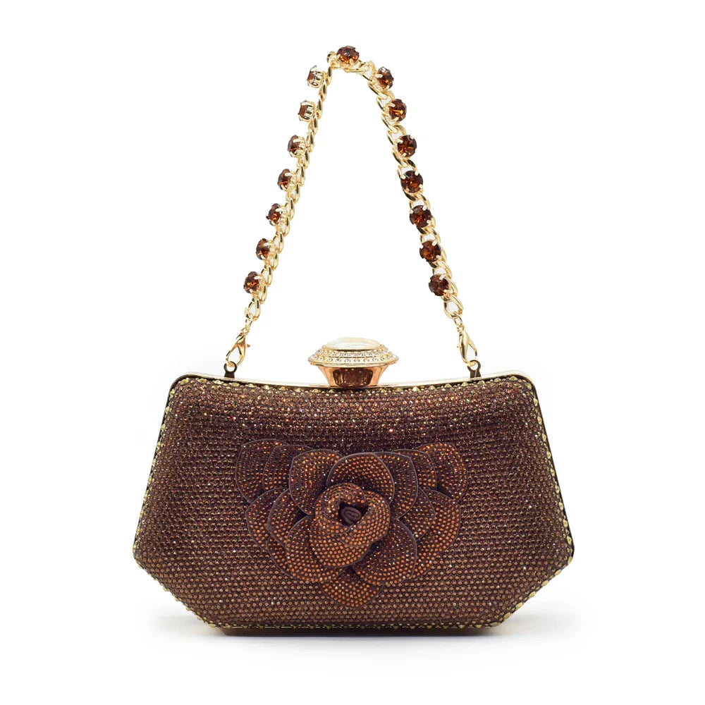 Stylish women's rhinestone shoes in silver with pointed toe, complementing the exquisite matching handbag.