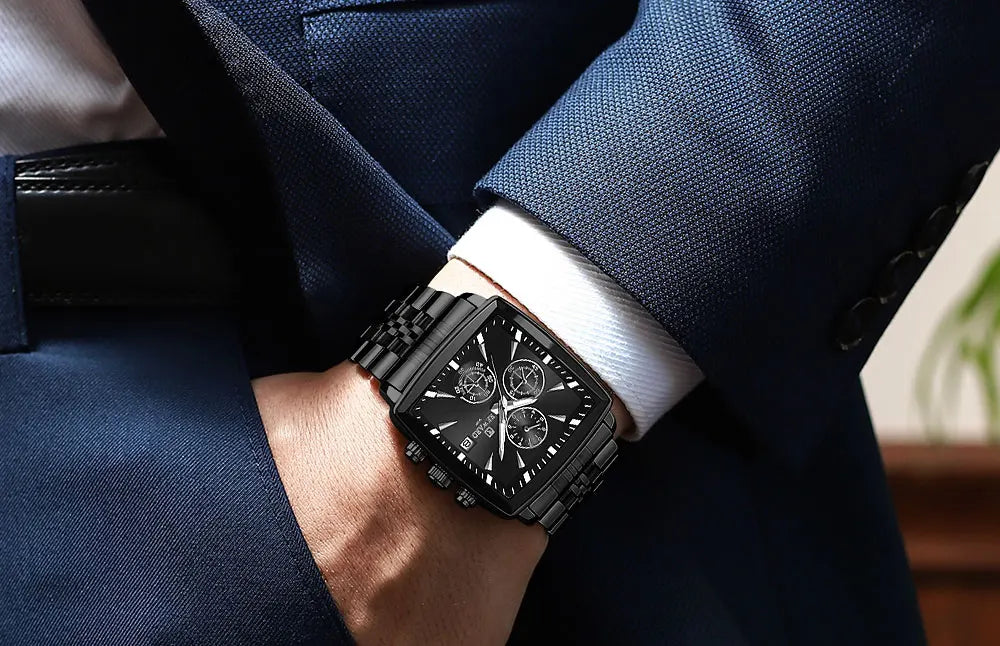 Elegant stainless steel band of the men's smart watch, designed for comfort and style with a push-button hidden clasp.