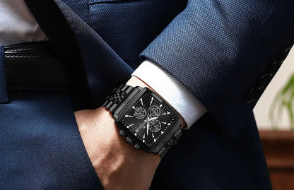 Elegant stainless steel band of the men's smart watch, designed for comfort and style with a push-button hidden clasp.
